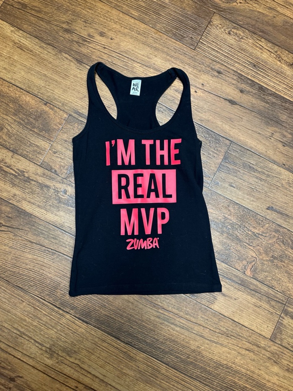 Zumba Fitness Black Racerback Tank with Pink "I'M THE REAL MVP" Print